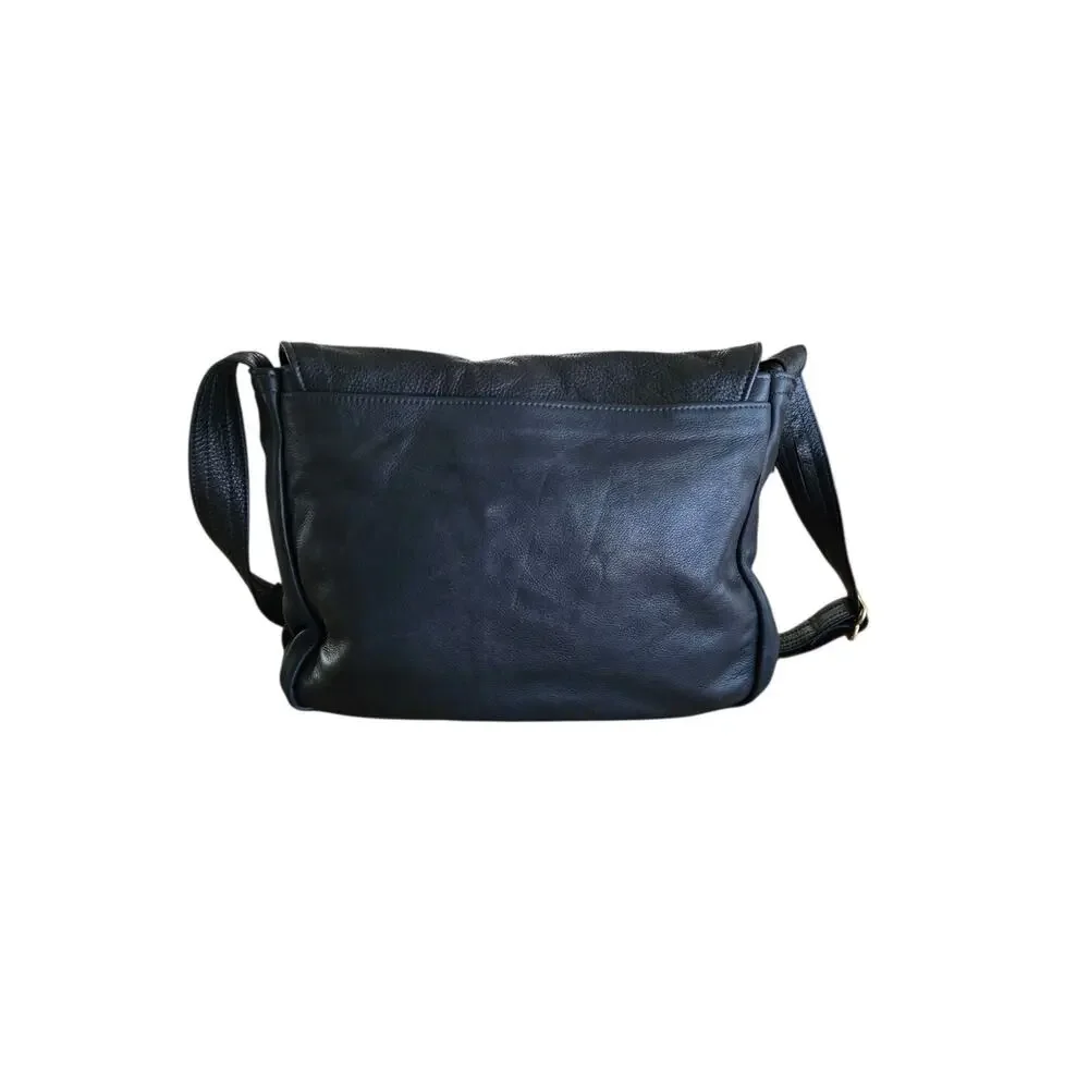 Vintage Fred Eisen New Hope Leather Messenger Bag Black 3 Compartment Pliable